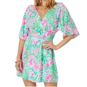 Lilly Pulitzer Parigi Romper. Size S. In print Amalfi Blue Leaf it Wild